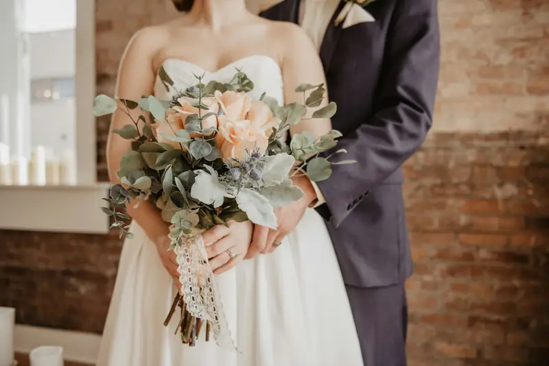 Bouquet against brick